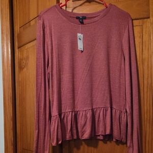 GAP Women's Dusty Rose Long Sleeve Ruffle Top